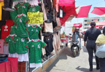 Mexican National team jerseys on sale at a street stand in Mexico