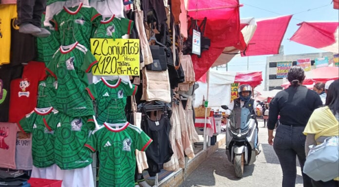 Mexican National team jerseys on sale at a street stand in Mexico