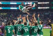 Julian Quiñones (seen flying) and Raúl Jiménez scored first-half goals, leading Mexico to a dramatic 2-0 win over Ecuador Tuesday night at Mexico City Stadium.