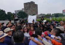 Students who passed UNAM's 2026 entrance exams demonstated this week outside the UNAM rector's office after news of the cheating scandal broke.