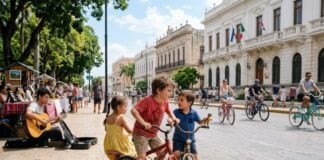 Paseo de Montejo, a Sunday ciclovía in Mérida, with this image generated by AI tools