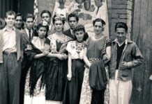 Frida Kahlo with students circa 1943