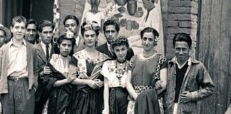 Frida Kahlo with students circa 1943