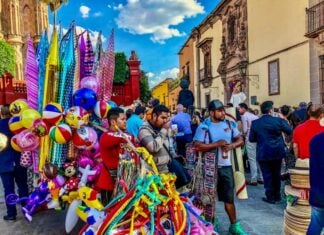 Colorful items offered by vendors in San Miguel de Allende