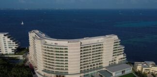 An aerial shot of the St. Regis Costa Mujeres resort