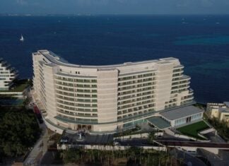 An aerial shot of the St. Regis Costa Mujeres resort