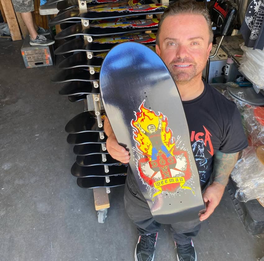 Jason "Wee Man" Acuña with his latest skateboard