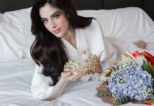 Miss Universe from Mexico, Fátima Bosch, with her crown