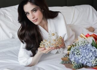 Miss Universe from Mexico, Fátima Bosch, with her crown