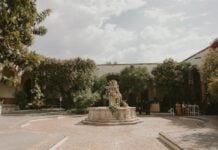 Instituto Allende courtyard decorated for a wedding in San Miguel de Allende