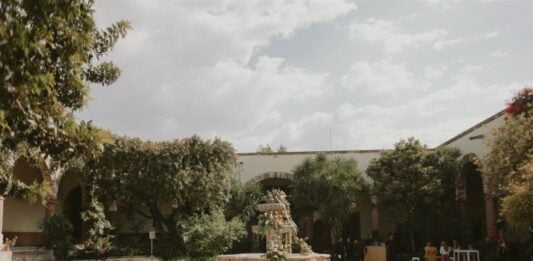 Instituto Allende courtyard decorated for a wedding in San Miguel de Allende