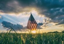 American flag waving in the breeze