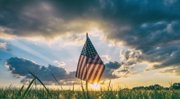 American flag waving in the breeze