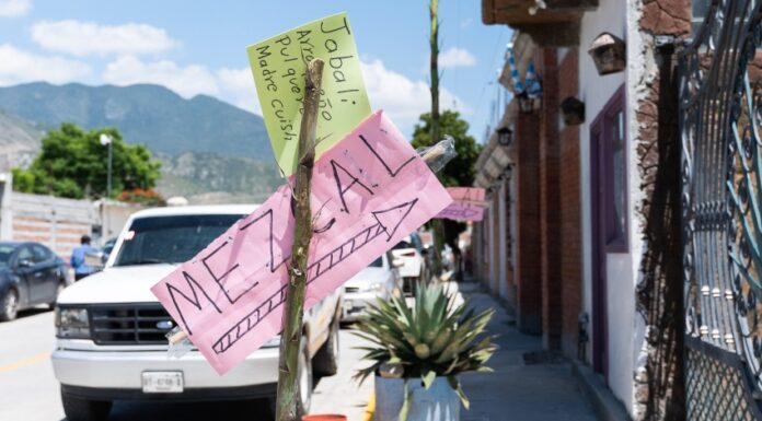 Sign for mezcal tasting in Oaxaca