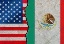 Merging of flags for Mexico and the U.S.