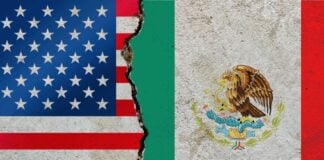 Merging of flags for Mexico and the U.S.
