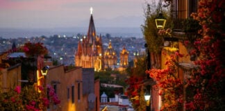 San Miguel de Allende, view of the cathedral from a side street