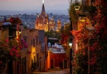 San Miguel de Allende, view of the cathedral from a side street