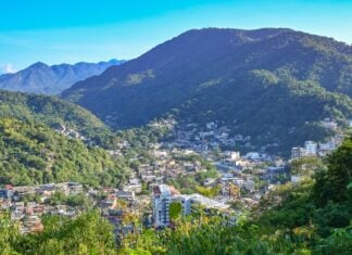 Puerto Vallarta, with the city shown nestled amid surrounding hills