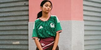 Girl modeling Team Mexico jersey from Adidas on the street