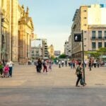 Guadalajara downtown city scene with people walking in the street