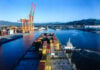 A container ship in the Pacific port of Manzanillo, Colima.