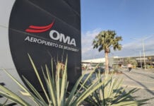 An OMA sign at the entrance of Monterrey airport