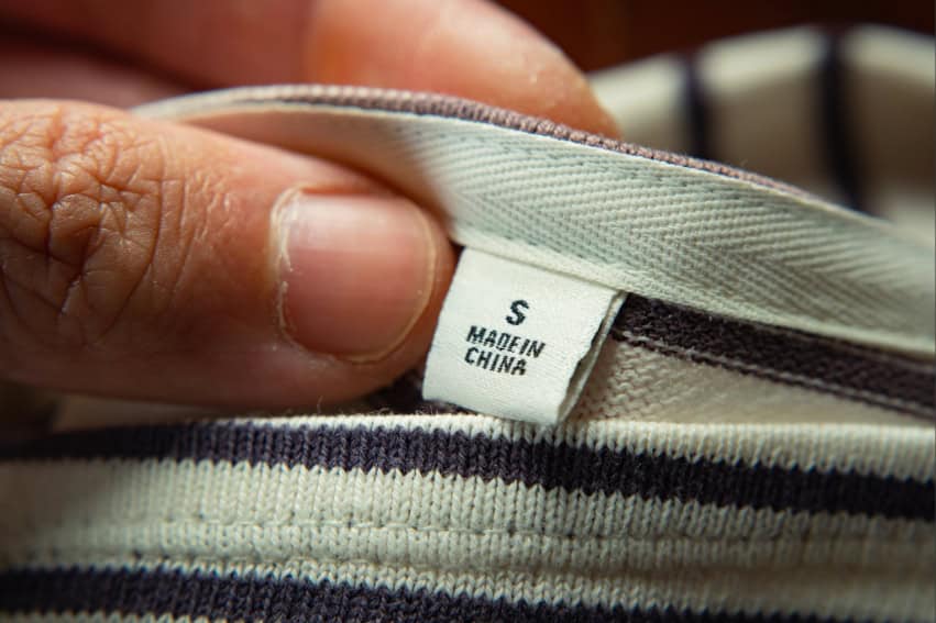 A shirt with a made in china label