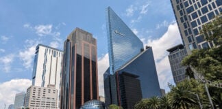 The Mexican stock market building on Paseo de la Reforma in Mexico City.