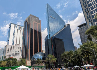 The Mexican stock market building on Paseo de la Reforma in Mexico City.