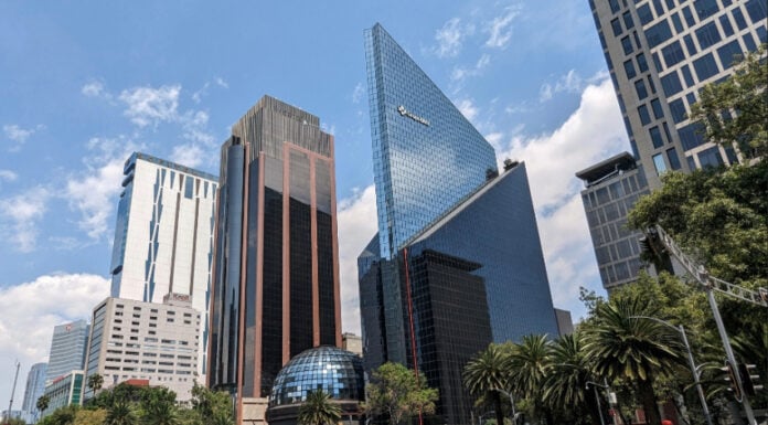 The Mexican stock market building on Paseo de la Reforma in Mexico City.