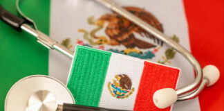 A stock image shows a stethoscope and a Mexican flag