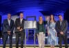Chihuahua governor presenting at the opening of Embraer factory in the state