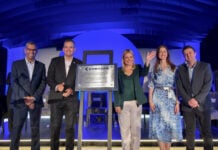 Chihuahua governor presenting at the opening of Embraer factory in the state
