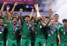 Mexico's U-20 team celebrates its victory over USA on Aug. 9, 2026
