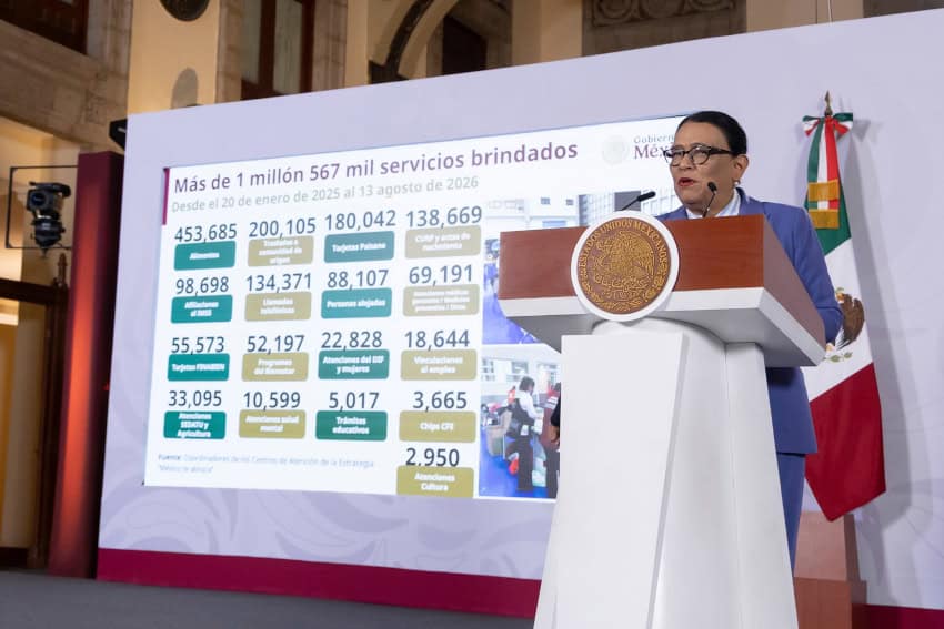 Interior Minister Rosa Icela Rodríguez shares a presentation of numbers related to the Mexico Embraces You program