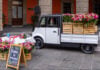 The Olinia Carga electric vehicle, filled with flowers
