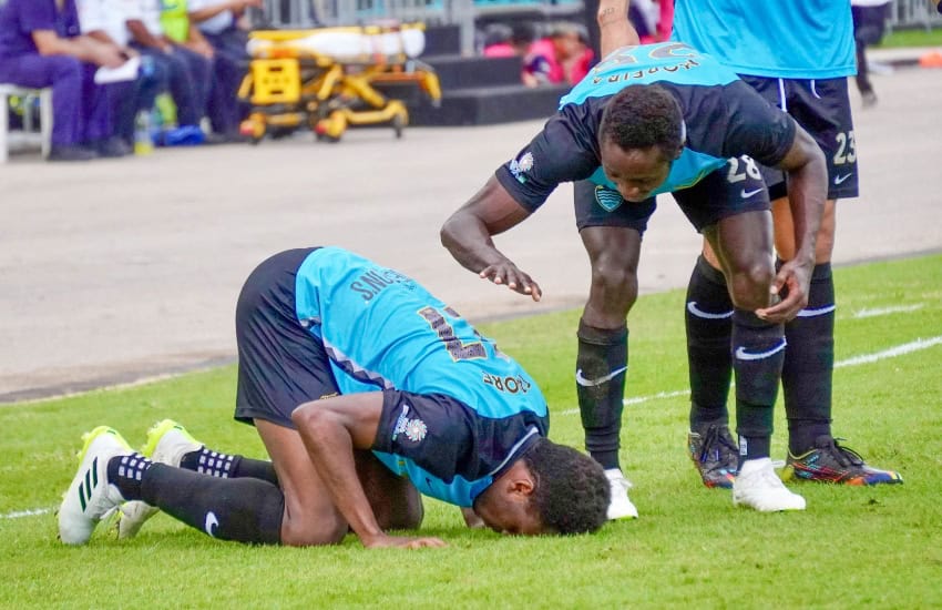 Cancún FC player celebrating a victory in 2023