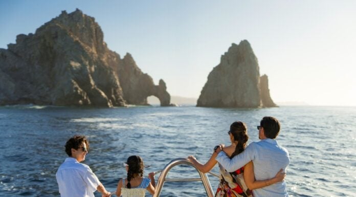 Catamaran sailing at Land's End in Cabo San Lucas