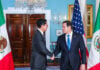 Foreign Minister Roberto Velasco shakes hands with US Secretary of State Marco Rubio