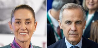 portraits of Claudia Sheinbaum and Mark Carney