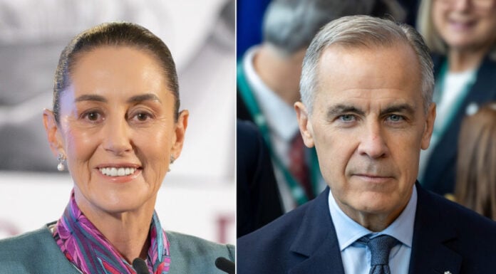 portraits of Claudia Sheinbaum and Mark Carney