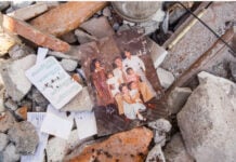 A family photo lies in rubble following an earthquake in Mexico.