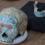 turquoise adorned pre-Columbian skull