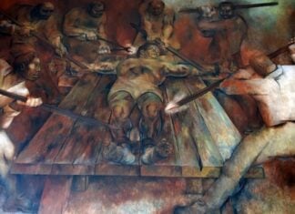 Mural of the execution of Jacinto Canek by Fernando Castro Pacheco.