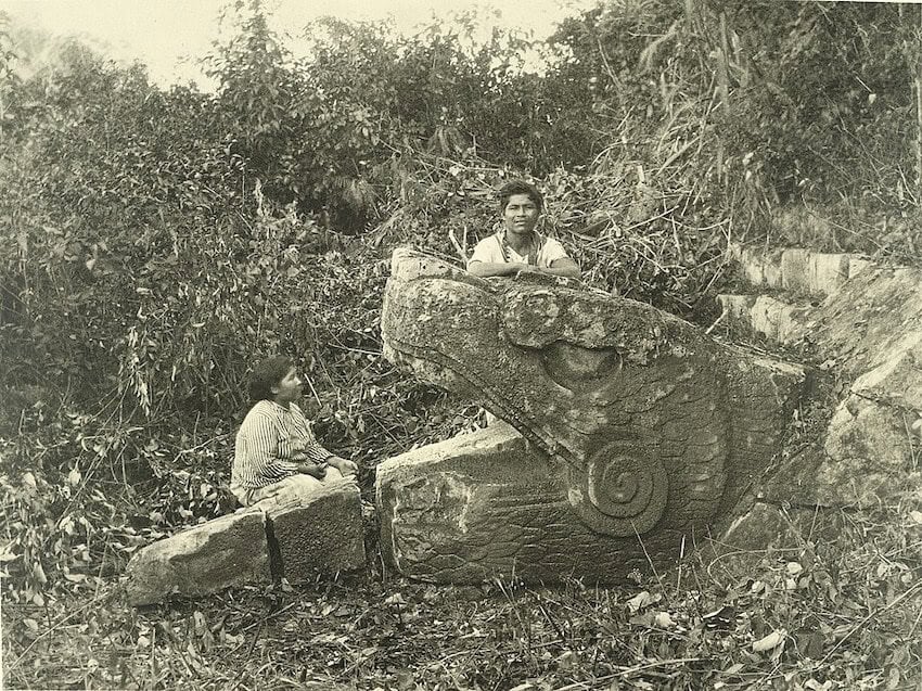 Modern Maya with ancient stone carving