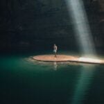 Man in a cenote in