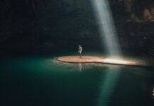 Man in a cenote in