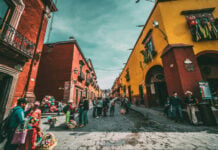 Locals and visitors mingle on the streets of San Miguel's Centro neighborhood.