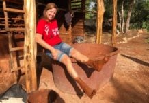 Debi mixing adobe in Ek' Balam